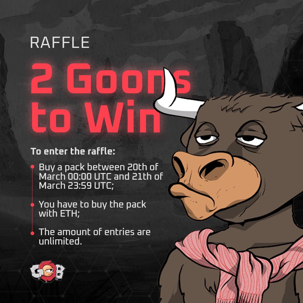 🚨WIN 2 GOONS!🚨

Buy a pack of cards with ETH to enter the raffle! (Unlimited entries)

Where to buy?👇

goonsofbalatroon.com/store

(Max. 1 goon to be won per wallet) 

#play2earn #collect2earn
