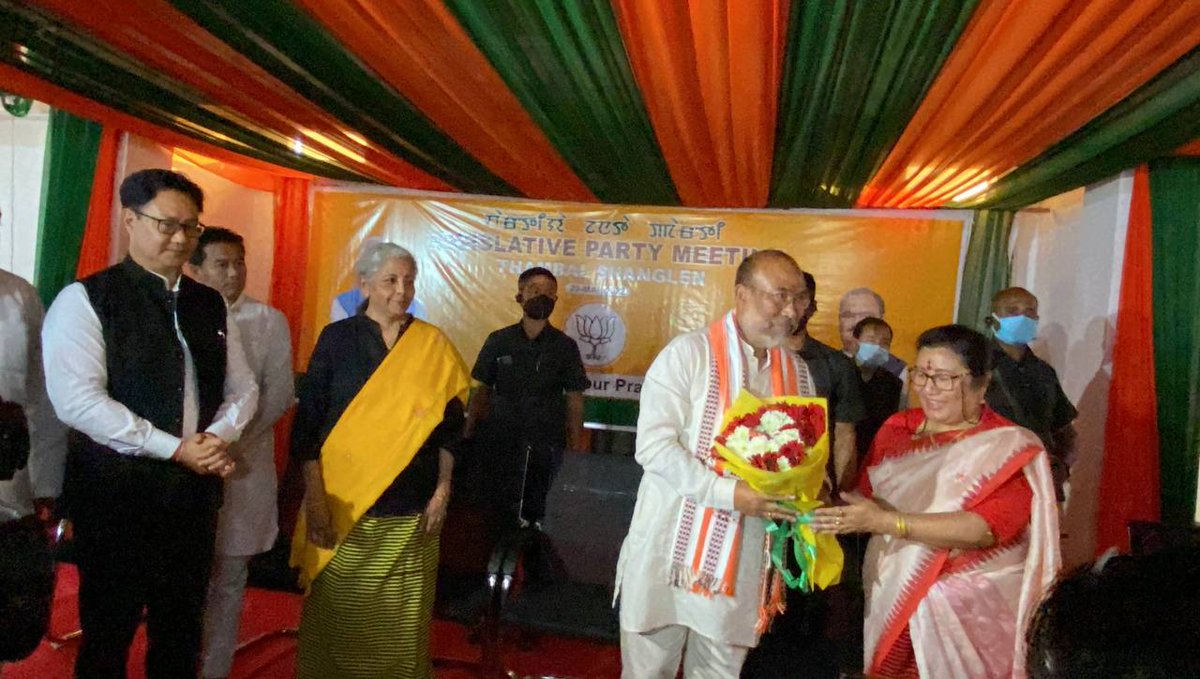 BJP4Manipur's tweet photo. Congratulations and best wishes to Shri @NBirenSingh on being elected as the leader of BJP Manipur Pradesh legislative party &amp; the Chief Minister of Manipur.

@BJP4India @narendramodi @JPNadda @byadavbjp @nsitharaman @KirenRijiju @sambitswaraj https://t.co/21OV2otCj6