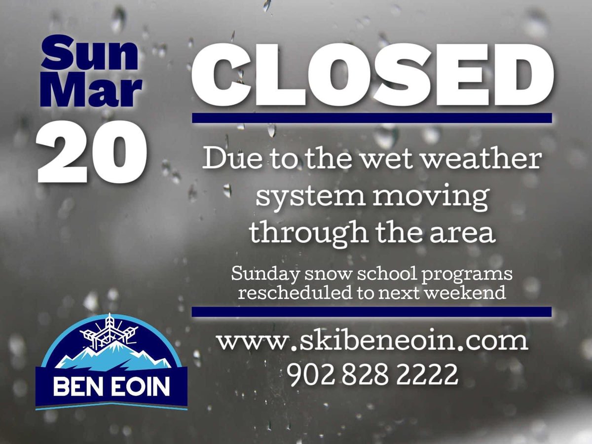 We’re closed today due to the wet weather system moving through the area. Snow school for Sunday will be moved to next weekend.