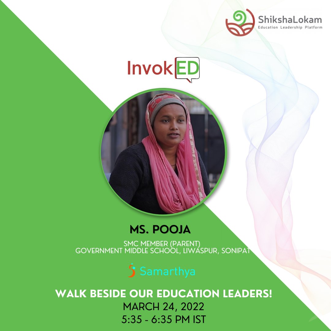 Hear first hand accounts of education leaders at the panel discussion with Ms. Pooja- Management Committee Member at Government School with other #education leaders from the country, to call for a collective action to enable the #leadership!

Register: bit.ly/3hmvvlR