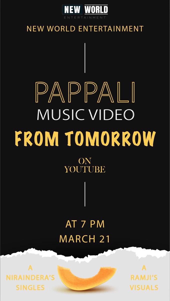niraindera's tweet photo. PAPPALI 🤩 From Tomorrow • 7 pm 🌟 

🔊 SOUND ON 🔊 

YouTube : https://t.co/w4FAknvolJ ⚠️

A Niraindera Shanmugam Musical
A Ramji Visuals
A Nishandra Shan Lyrical

#Pappali #MusicVideo #Song #Tracks #YouTube #Niraindera #Nishandra #Ramji #March21 #JollyOhGymkhana https://t.co/7HG8AzGpkU
