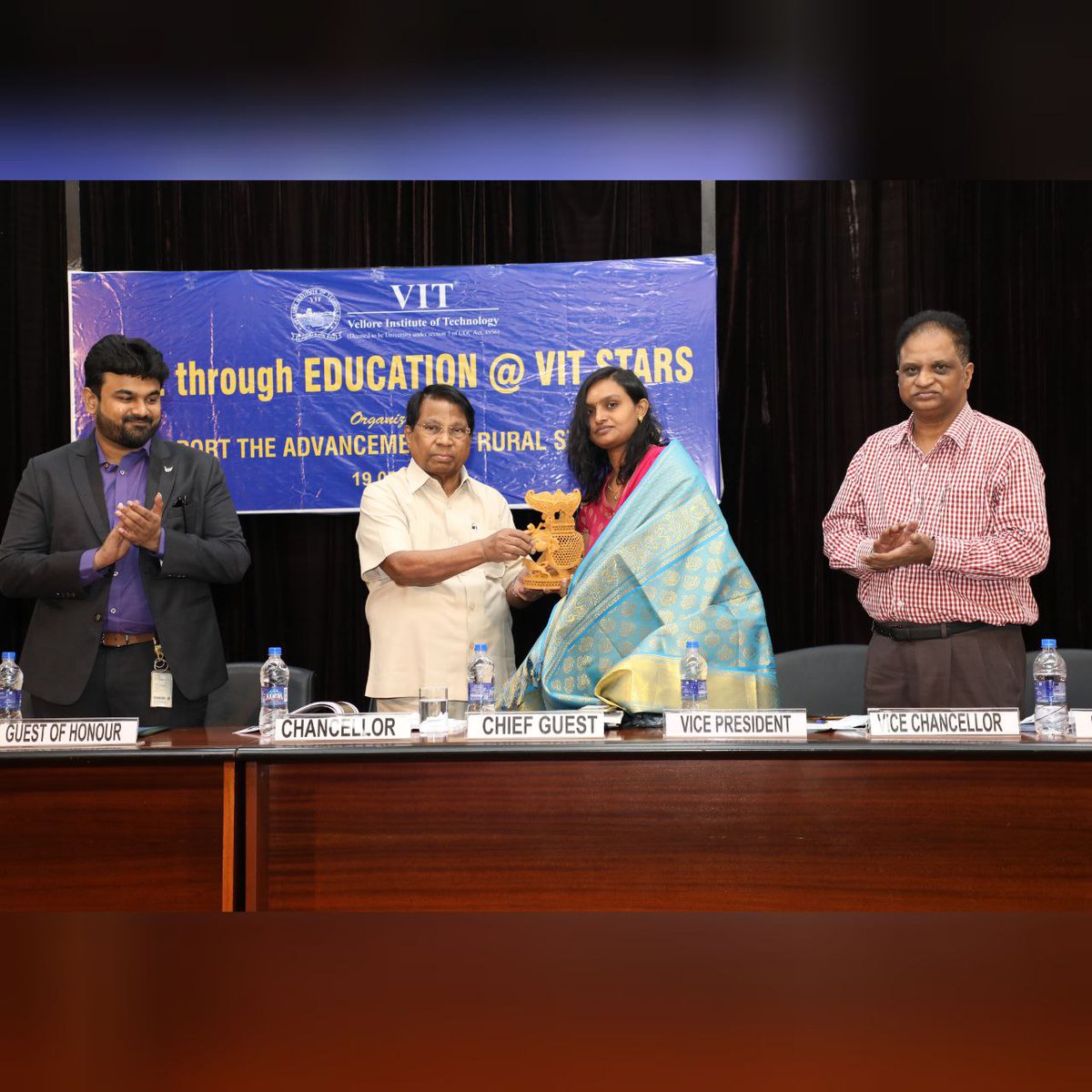 VIT_univ's tweet photo. The event #LIFEthroughEDUCATION" for #VITVellore #STARSStudents was held on March 19, 2022.
Chief Guest - Mrs. P. Harishankari, Deputy Superintendent of Police (DSP - SJHR), Vellore
Guest of Honour: Mr. Gautam Premkumar, Campus Recruitment Lead, Infosys https://t.co/tQYlUZEAWf