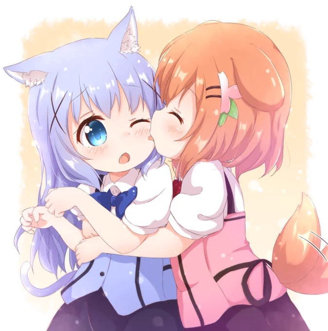 #みなさん去年の今頃はどんな絵描いてましたか 
ココチノがわんにゃんしてる絵🐶🐱💕#gochiusa 