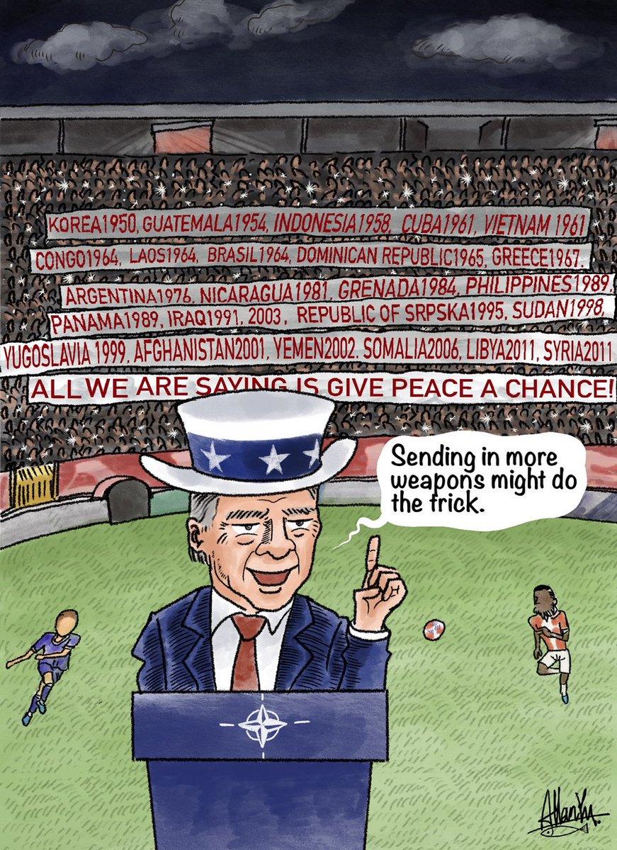 During the UEFA Europa League Round of 16 second leg football match on Thursday, Serbian soccer fans displayed banners to show U.S., NATO interventions around the world in past decades.
Meanwhile the United States: *sending weapons to Ukraine