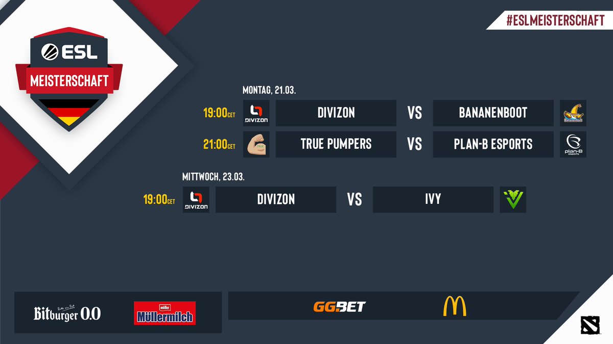 Nächste Woche stehen bei #Dota2 drei Nachholspiele auf dem Plan! 🙌

Alle Matches könnt ihr bei <a href="/shokztv/">shokzTV</a> verfolgen:
📺 twitch.tv/shokzTV
#ESLMeisterschaft