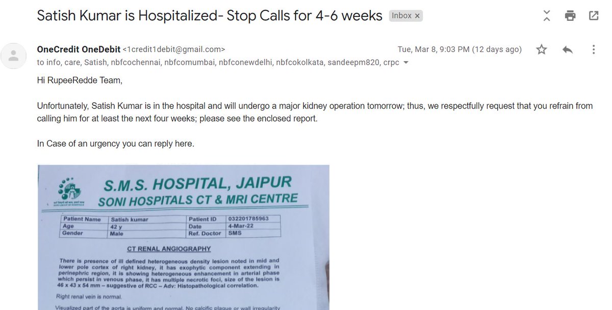 <a href="/RupeeRedee/">Rupee Redee</a> - Despite providing data that Customer Satish is in severe hospital treatment, which is accepted from your end, how can a third party goon call and insult him? He called from 918766368304 this number,
<a href="/RBIsays/">RBI Says</a> <a href="/RBI/">ReserveBankOfIndia</a> <a href="/dir_ed/">ED</a> <a href="/HMOIndia/">गृहमंत्री कार्यालय, HMO India</a> <a href="/police_haryana/">Haryana Police</a> <a href="/cmohry/">CMO Haryana</a>