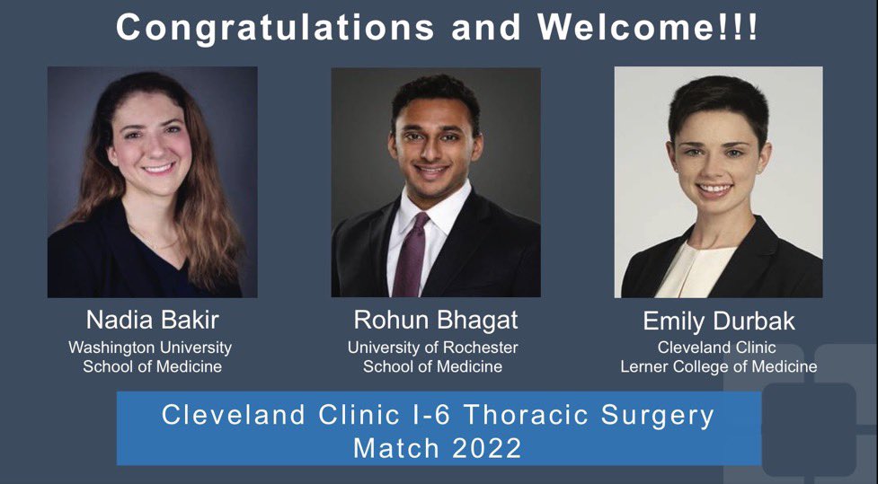Rohun Bhagat (@rohunbhagat) on Twitter photo Extremely excited to have matched to the Cleveland Clinic’s Integrated Thoracic Surgery Program! Thankful to so many who made this possible. One step closer to being a cardiothoracic surgeon!🫀🫁 Can’t wait to get started!
<a href="/CCF_CTSRes/">Cleveland Clinic CTS Residency</a> #Match2022 Extremely excited to have matched to the Cleveland Clinic’s Integrated Thoracic Surgery Program! Thankful to so many who made this possible. One step closer to being a cardiothoracic surgeon!🫀🫁 Can’t wait to get started!
<a href="/CCF_CTSRes/">Cleveland Clinic CTS Residency</a> #Match2022