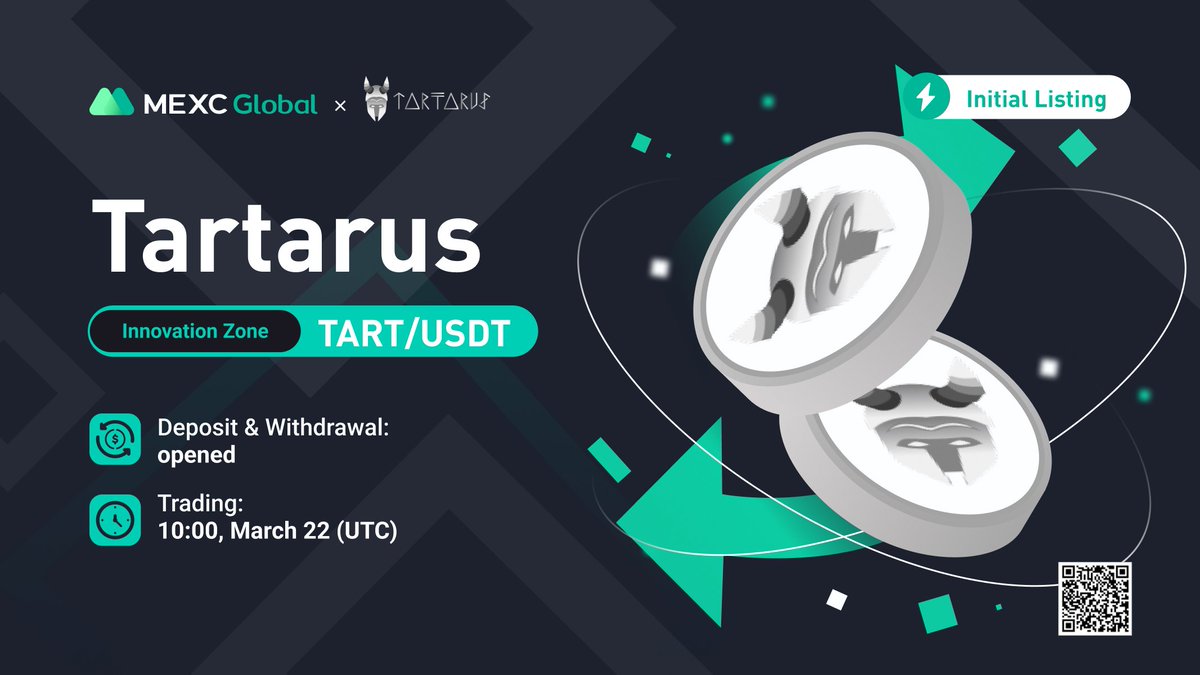 MEXC_Builders's tweet photo. 📈MEXC will list $TART/USDT trading pair under Innovation Zone @TartarusFinance🙌🏼

✅Deposit &amp; Withdrawal: OPEN
✅Trading: 10:00 Mar 22 (UTC)

🔗Details: https://t.co/bGQVExyuKA
💚Sign up now for lifetime 10% off transaction fees: https://t.co/Xmi2DTMQjo

#Tartarus #Cryptos #MEXC https://t.co/gIQaTiDHmF
