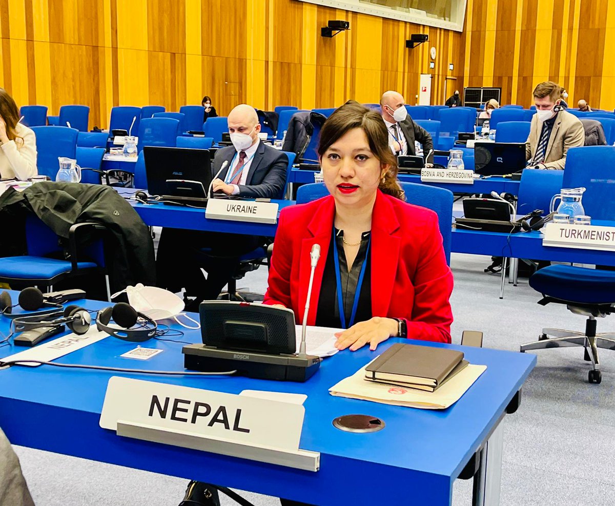 EoN_Vienna's tweet photo. 65th session of Commission on Narcotic Drugs (CND) was held in Vienna on 14-18 March 2022. Charge d'affaires a.i, Dr. Illa Mainali in the national statement reiterated Nepal's commitment to all three international drug control conventions.  #CND65 https://t.co/E1QLqroDgH