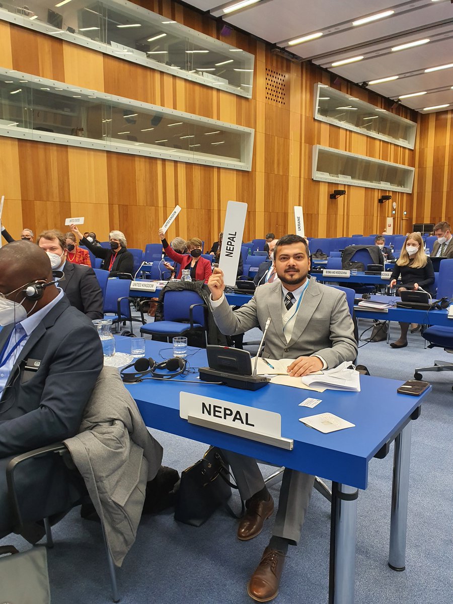 EoN_Vienna's tweet photo. 65th session of Commission on Narcotic Drugs (CND) was held in Vienna on 14-18 March 2022. Charge d'affaires a.i, Dr. Illa Mainali in the national statement reiterated Nepal's commitment to all three international drug control conventions.  #CND65 https://t.co/E1QLqroDgH