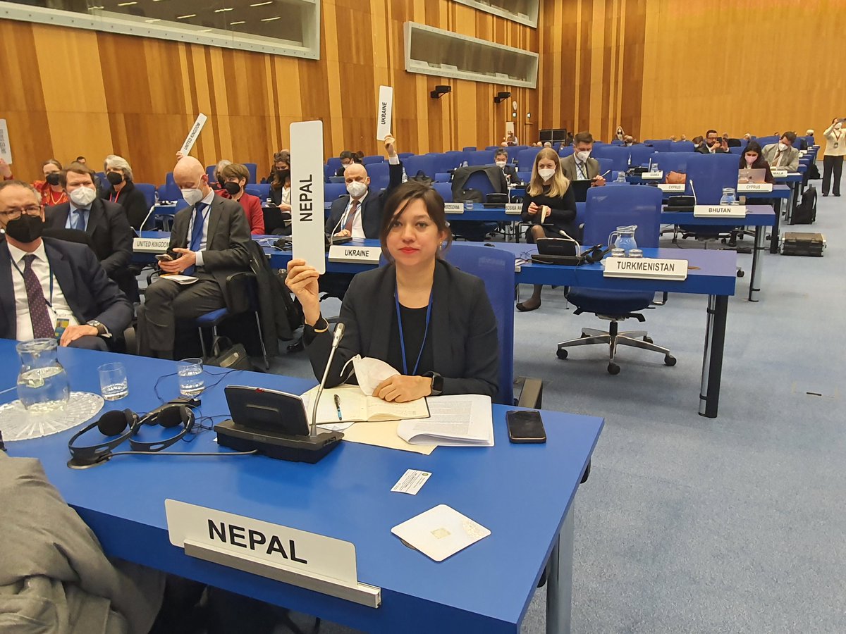 EoN_Vienna's tweet photo. 65th session of Commission on Narcotic Drugs (CND) was held in Vienna on 14-18 March 2022. Charge d'affaires a.i, Dr. Illa Mainali in the national statement reiterated Nepal's commitment to all three international drug control conventions.  #CND65 https://t.co/E1QLqroDgH
