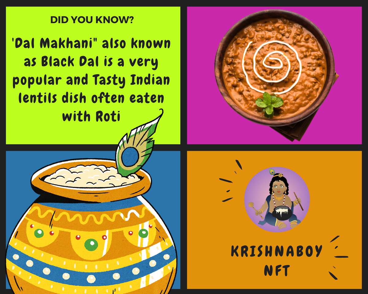 KrishnaBoyNFT's tweet photo. Cultural Fact of the Day!👇🏻

It is my favorite dish, you can enjoy it with rice, flat-bread and even poppadum!
Do try it at your local Indian food outlet, You will LOVE it!

#NFT #NFTCommunity #NFTKids https://t.co/VknQuPL17H