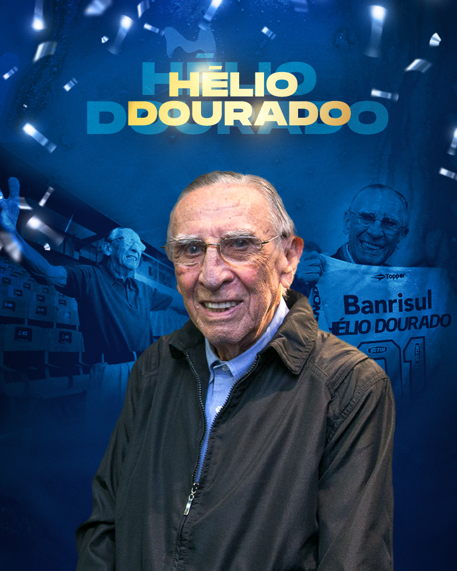 Gremio's tweet photo. Hoje, nosso ex-presidente Hélio Dourado faria 92 anos. Em sua gestão, conquistamos o Gauchão de 77, 79 e 80, e o Brasileiro de 81, nosso 1º título nacional. Transformou o Olímpico em Monumental! Está eternizado em nossa história como Patrono e dá nome ao CT de Eldorado do Sul. https://t.co/4q7BL68tSH