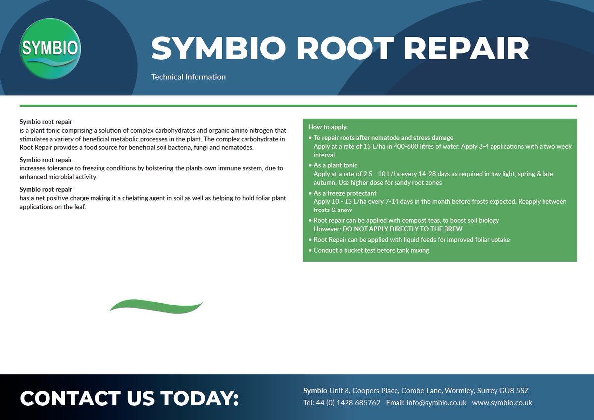 SymbioUK's tweet photo. .@SymbioUK #RootRepair
Promotes balanced soil biology for rapid recovery from nematode damage
Improve resistance to frost damage
Biostimulant for fungi, bacteria and beneficial nematodes https://t.co/p33JnwRK2c