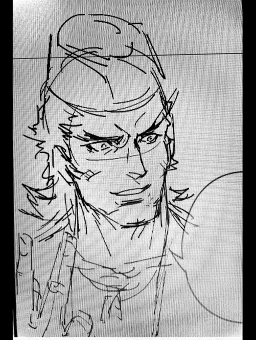 わし、バイソンさんのテンガロンハット描くのが苦手で、いつもツバ無しの下絵を描くんだわ。そうすると突然中華屋の店主が現れるんだわ。 