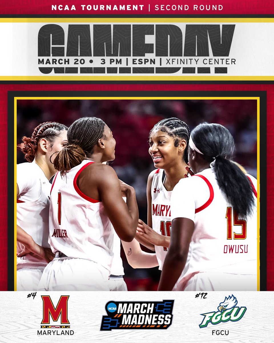 It’s 🏀 DAY‼️

🆚 #12 FGCU
🕗 3 PM ET 
📍 College Park, MD 
📺 ESPN
🎟 ter.ps/xy1
📊 ter.ps/y1l
📃 ter.ps/y1k

#MarchMadness x #TheMI22ION 🐢