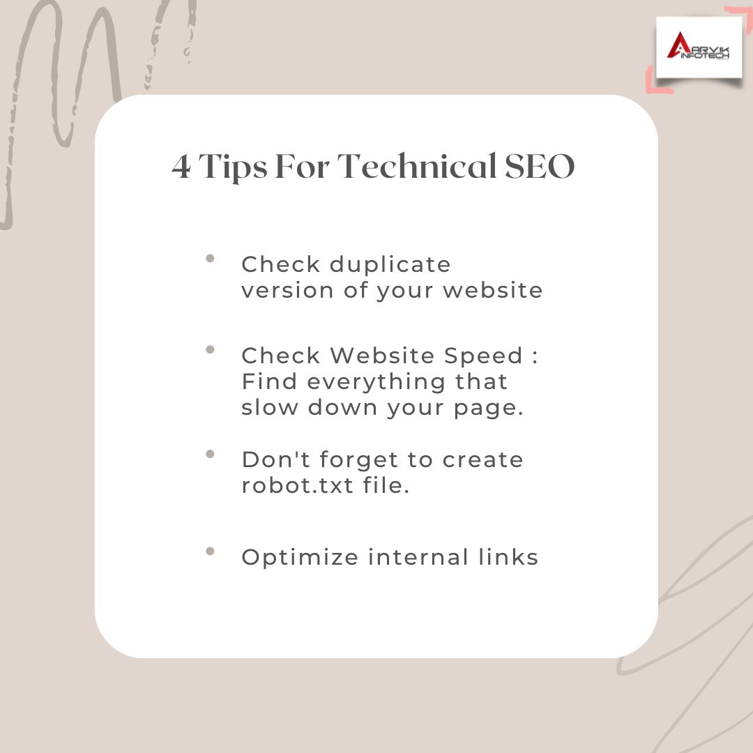 aarvikinfotech's tweet photo. 4 Tips for Technical SEO.
Here are the key aspects of technical SEO , you can implement right away to improve your site’s search presence.
Need help ? Contact us .
#TechnicalSEO #Seotips #BoostTraffic #SEOChecklists #AarvikInfotech #digitalagency https://t.co/0DoDTqapK4