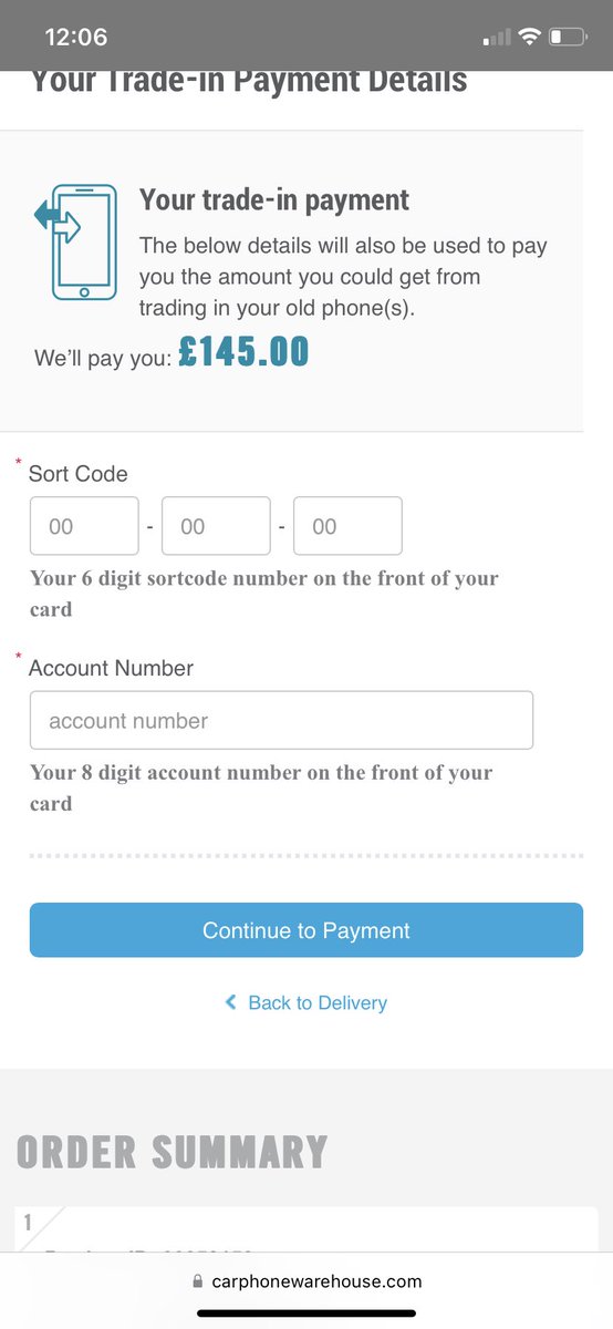sjc0902's tweet photo. @currys I’m trying to buy iPhone 13 via car phone warehouse and it’s showing the £100 bonus for trade in (total £245) but when going to checkout this £100 no longer shows? https://t.co/hPMvKZSs9P