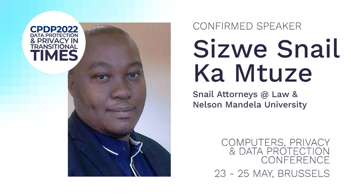 Sizwe Snail Ka Mtuze is the Senior Partner at Snail Attorneys @ Law, and is Adjunct Professor at Nelson Mandela University <a href="/MandelaUni/">Mandela University</a>. Sizwe Was also a member of the South African Information Regulator (SAIR). #CPDP2022