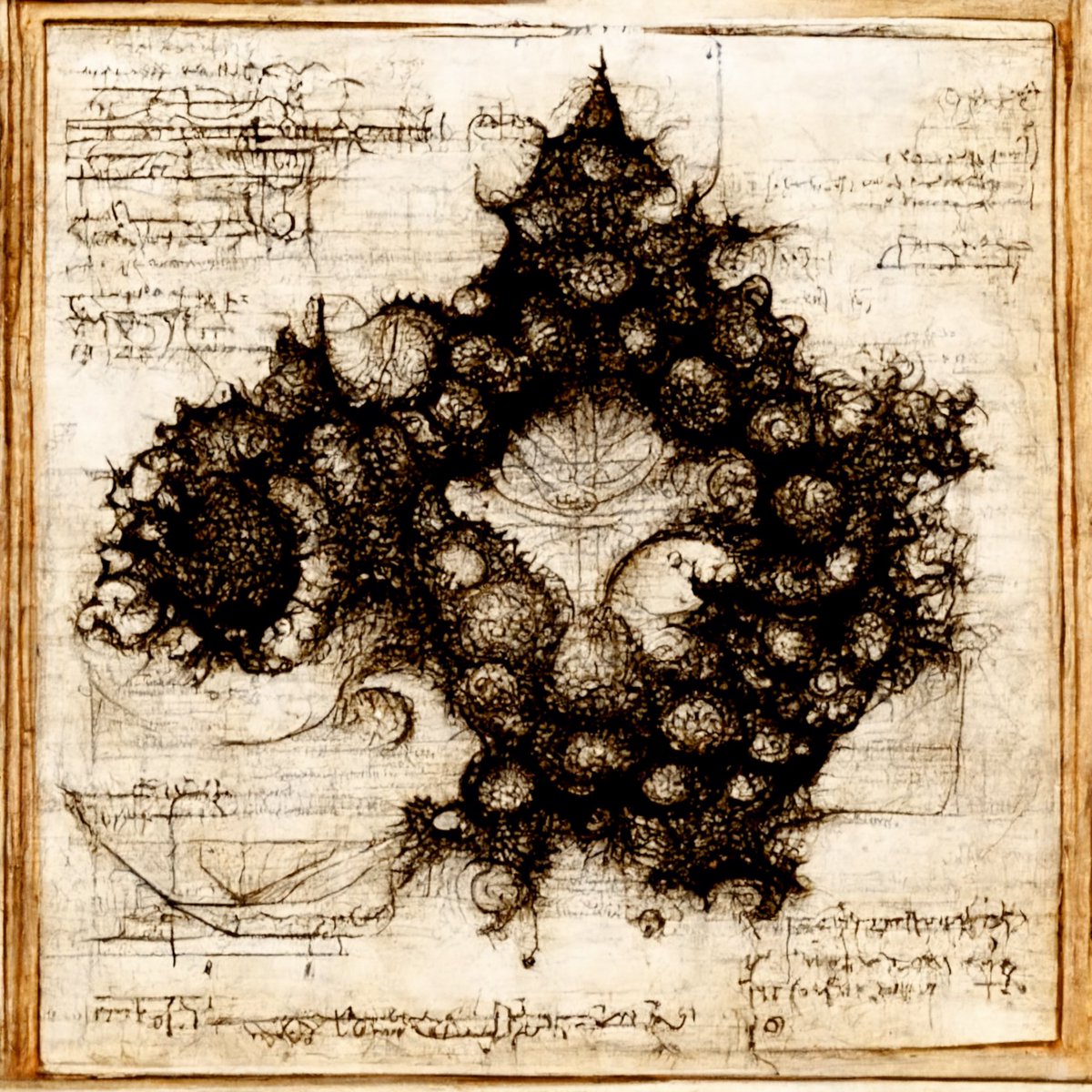 piterpasma's tweet photo. Mandelbrot Fractal Sketches by Leonardo da Vinci, by #midjourney https://t.co/LX1dgBaVvb