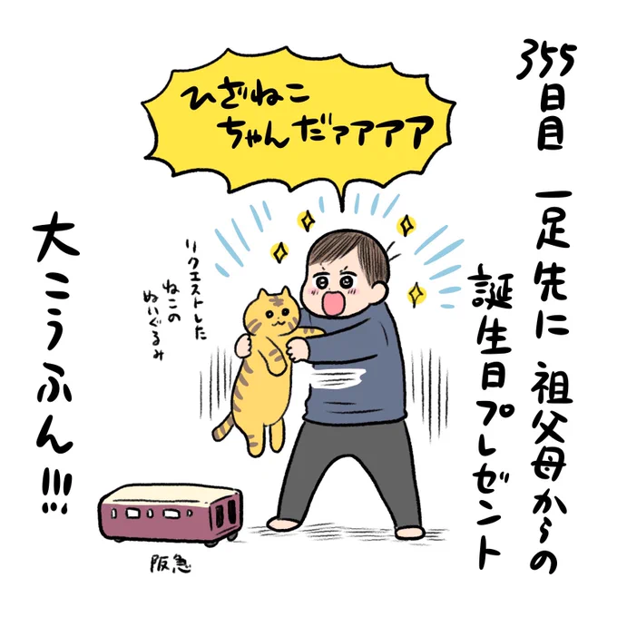 日記✍️誕生日のプレゼントラッシュ、親や各方面から色々もらったけど一番はひざねこちゃんでしたという感じ!今も毎日毎晩仲良く遊んどる 