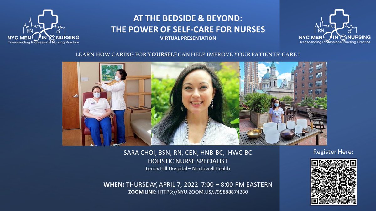 Save the date April 7th for our next evening program: At The Bedside &amp; Beyond: The Power of SelfCare for Nurses. Learn how caring for yourself can help improve patient care. Registration link here nyu.zoom.us/J/95888874280