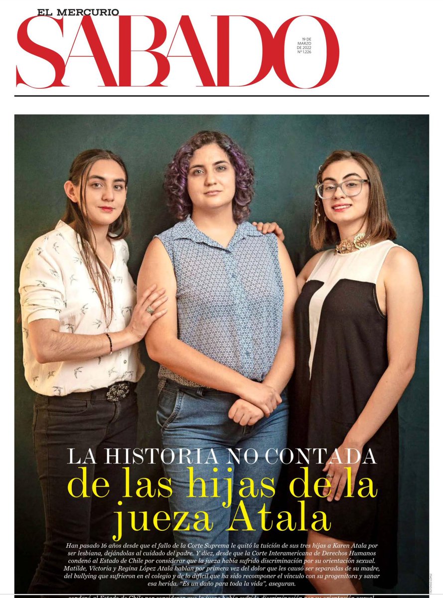 IgualesChile's tweet photo. Han pasado #10añosFalloAtala 🏳️‍🌈 y las hijas de la jueza @AtalaKaren en entrevista con @Revista_Sabado hablan por primera del dolor que les causó ser separadas de su madre.

Lee su historia a continuación 👇 https://t.co/ao7b69jdFq