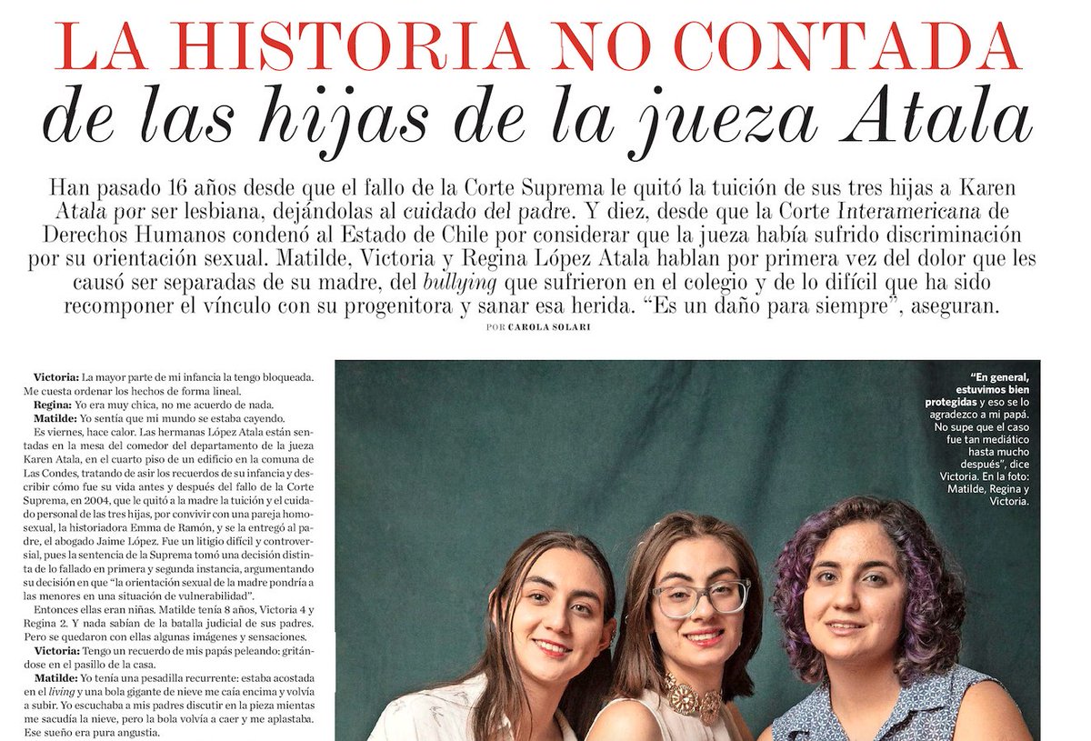 IgualesChile's tweet photo. Han pasado #10añosFalloAtala 🏳️‍🌈 y las hijas de la jueza @AtalaKaren en entrevista con @Revista_Sabado hablan por primera del dolor que les causó ser separadas de su madre.

Lee su historia a continuación 👇 https://t.co/ao7b69jdFq