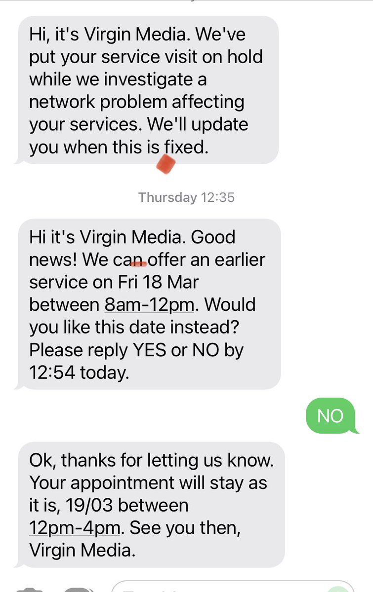 iamjamesbrian's tweet photo. @virginmedia It didn’t though. Here’s the text thread: https://t.co/GANLaU62xm