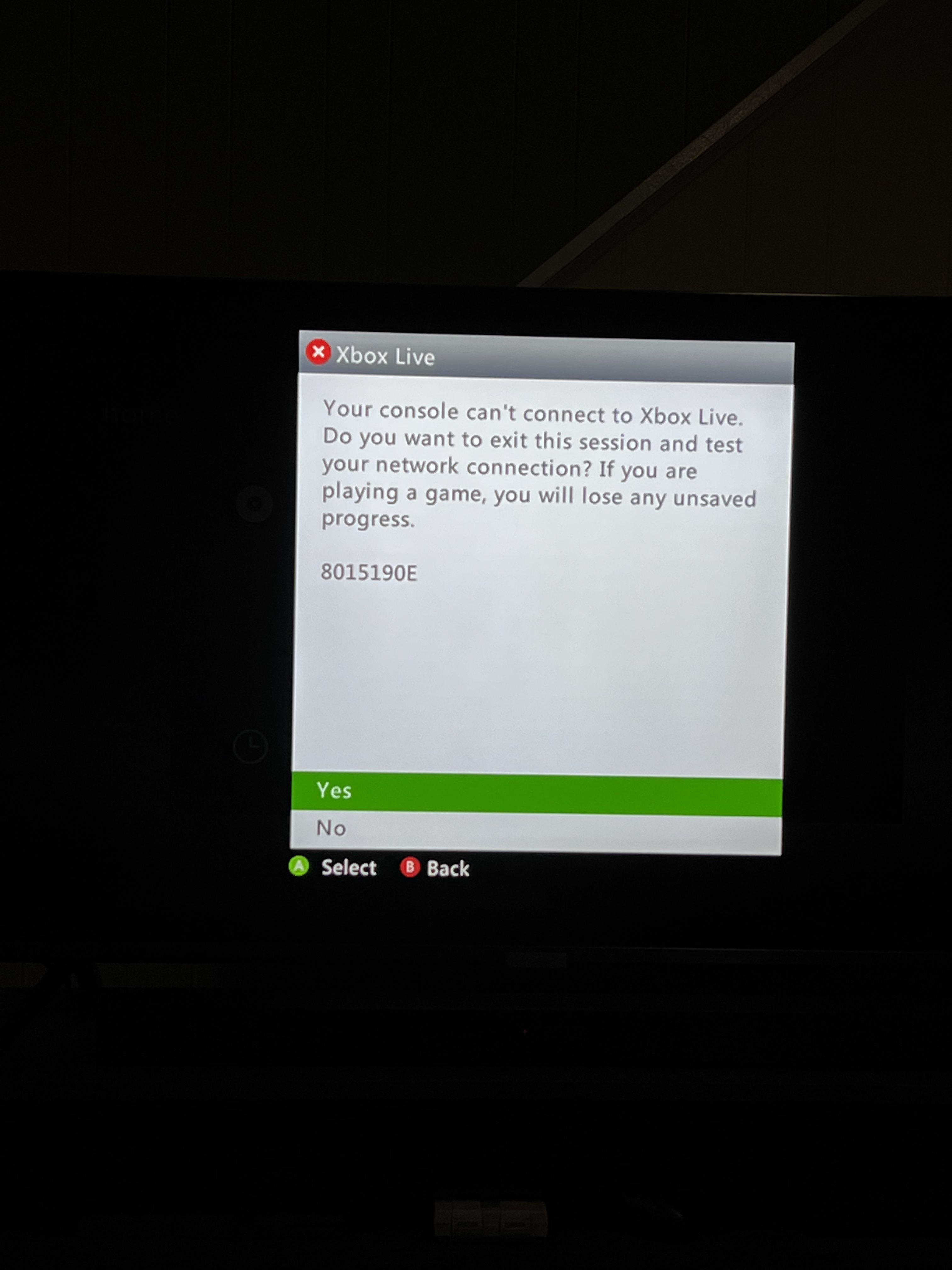 Xbox Live Error 8015190E, Your console can't connect to Xbox Live