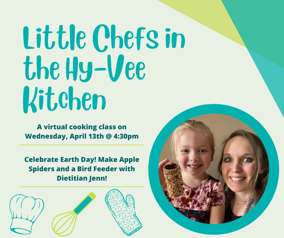 Feed yourselves and the birds, Little Chefs! 🐦 Join this month’s virtual Little Chefs in the Hy-Vee Kitchen class and make Apple Spiders and a Bird Feeder to celebrate Earth Day! Register here: ms.spr.ly/6019wgeI7
