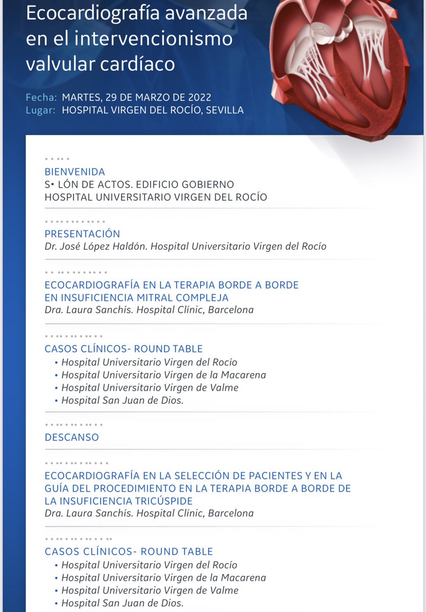CorazonHuvr (@corazonhuvr) on Twitter photo La ecografía avanzada es esencial en el intervencionismo valvular cardiaco. El próximo 29 de Marzo actualización muy práctica en <a href="/HospitalUVRocio/">HospitalUVRocio</a> <a href="/SACardiologia/">SACardiología</a>
Si eres profesional sanitario te puedes inscribir gratuitamente aqui: landing1.gehealthcare.com/Event-CVUS-Jor… La ecografía avanzada es esencial en el intervencionismo valvular cardiaco. El próximo 29 de Marzo actualización muy práctica en <a href="/HospitalUVRocio/">HospitalUVRocio</a> <a href="/SACardiologia/">SACardiología</a>
Si eres profesional sanitario te puedes inscribir gratuitamente aqui: landing1.gehealthcare.com/Event-CVUS-Jor…