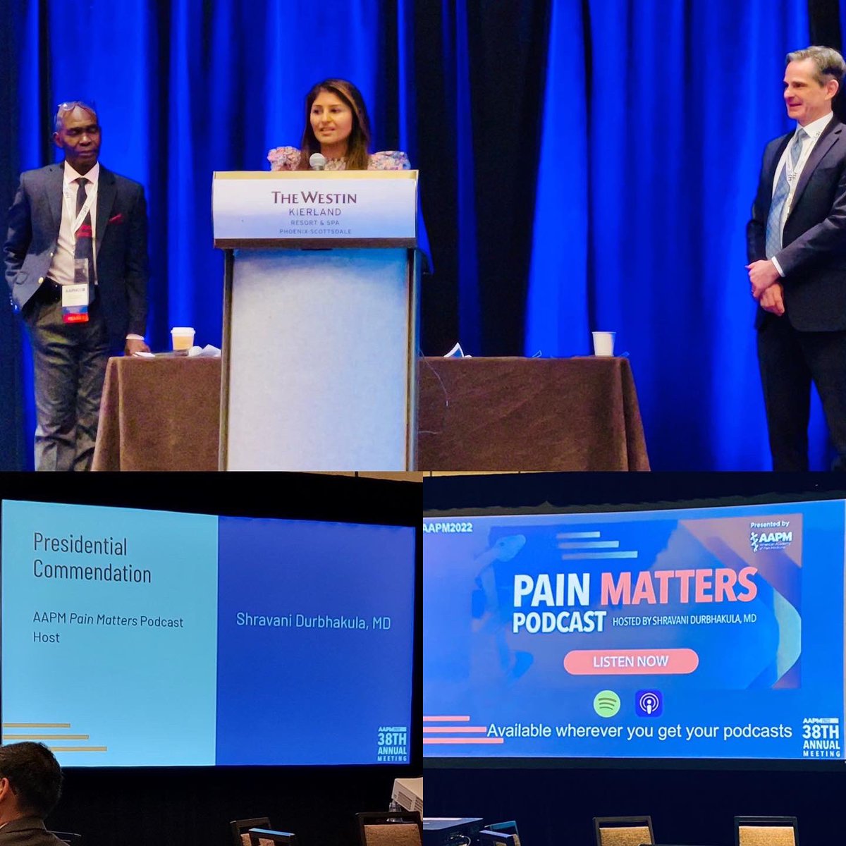 Thank you to @AmerAcadPainMed and Drs. Kayode Williams and @hooten_m for this Presidential Commendation! Honored to lead the society in all things where education meets media! @HopkinsPain #PainMatters