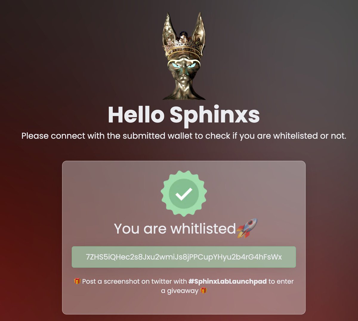 kartunetwork93's tweet photo. Whitelisted for #sphinxlablaunchpad! Proof of concept free mint to test the launchpad in ~15 mins! Can't wait! @LabSphinx #launchpad #solana #solananfts #NFTCommunity https://t.co/rMGaJGdzu2