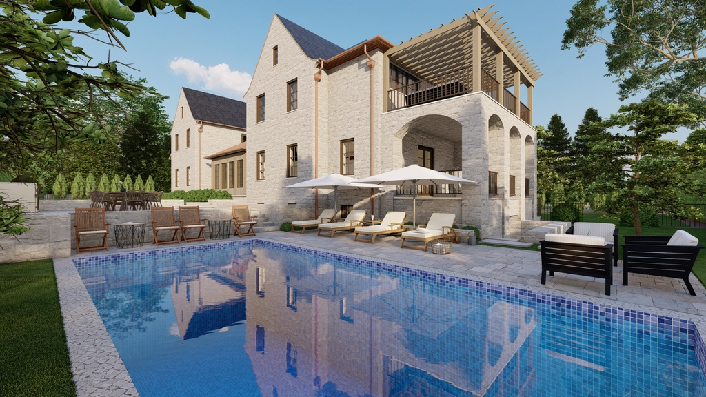 Happy Spring! We are dreaming of warmer days and poolside lounging. 
Until then, we'll soak up this rendering of our stone manor that is just about to break ground any day now.