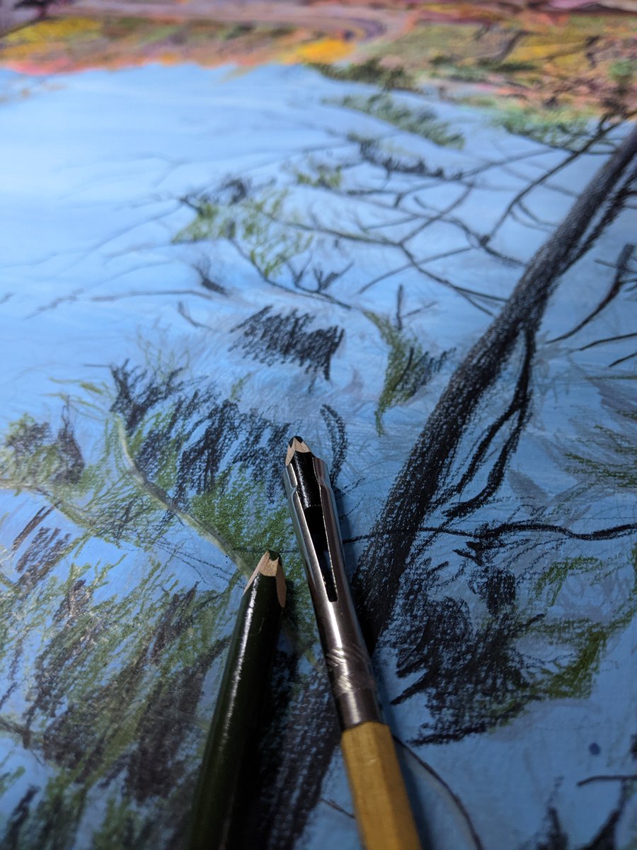 Another pencil bites the dust 

 #bmbrubaker #prismacolor #landscapedrawing #sundaydrawing #sundayvibes #drawinglandscape #drawing #pencilextender #deadpencil #landscape #coloredpencil