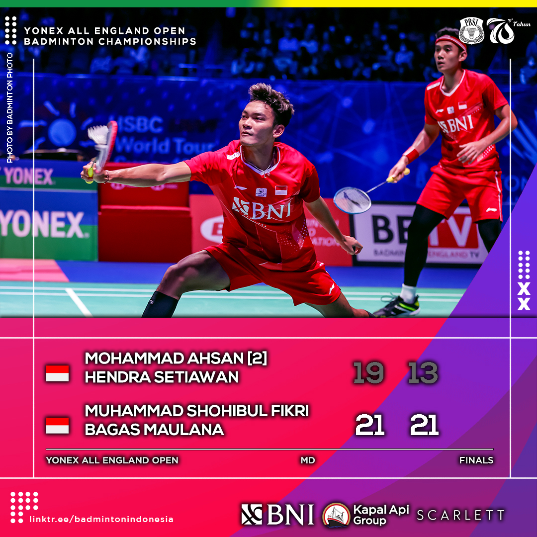 INABadminton's tweet photo. BAGAS/FIKRI SEMPURNAKAN PENAMPILAN DENGAN GELAR JUARA!! SELAMAT!!

Apresiasi juga untuk The Daddies yang terus berjuang dengan kondisi tidak fit.

Terima kasih Indonesia untuk kalian! 

#BadmintonIndonesia #AllEngland2022 https://t.co/lhrY7CogeJ