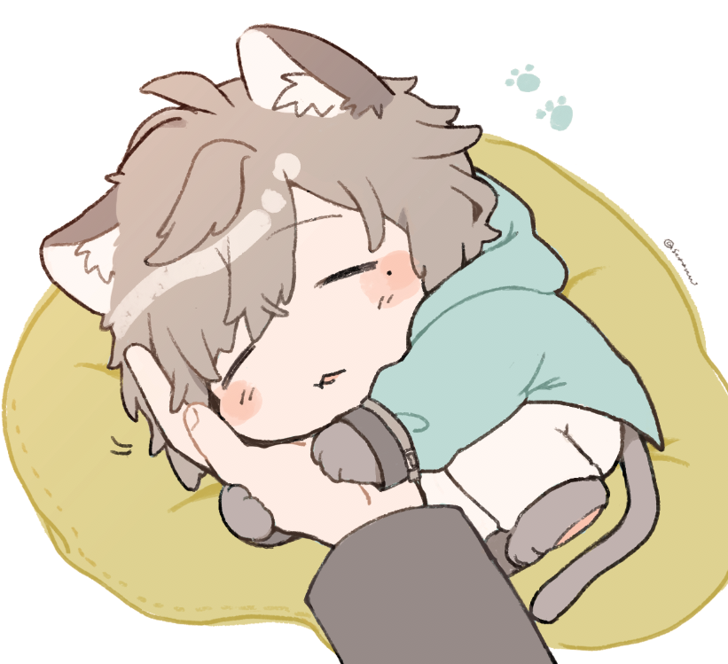 「おてての上に頭をのせてたにゃんこ画像を最近見かけまして。めちゃくちゃ可愛かった…」|おそらのイラスト