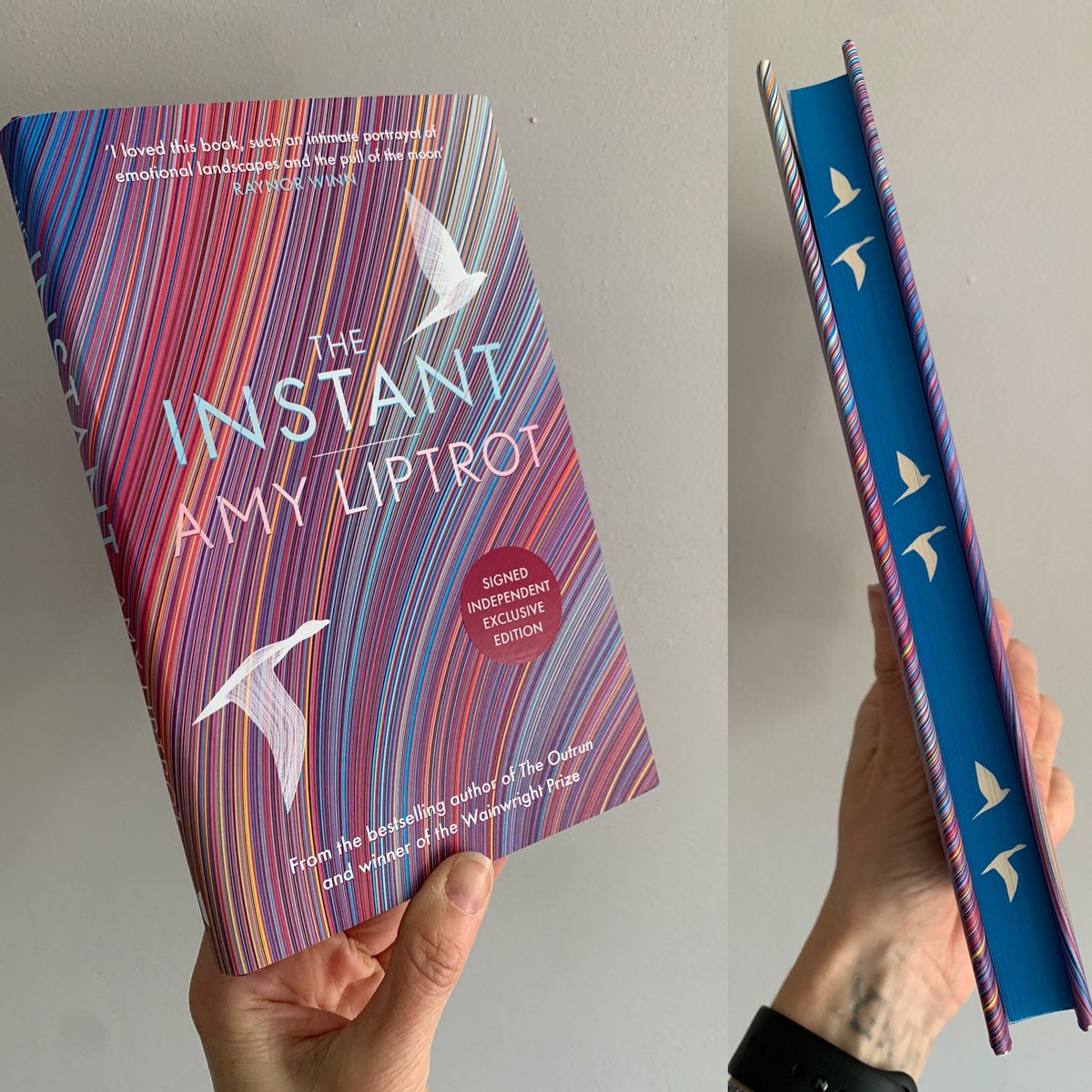 thereadingpara's tweet photo. I couldn’t visit the literary capital of #Yorkshire & not buy a book, could I?! I loved #TheOutrun by @amy_may so just had to get #TheInstant. And this indie exclusive edition is stunning! 💜 https://t.co/Aoa4Muy3o9
