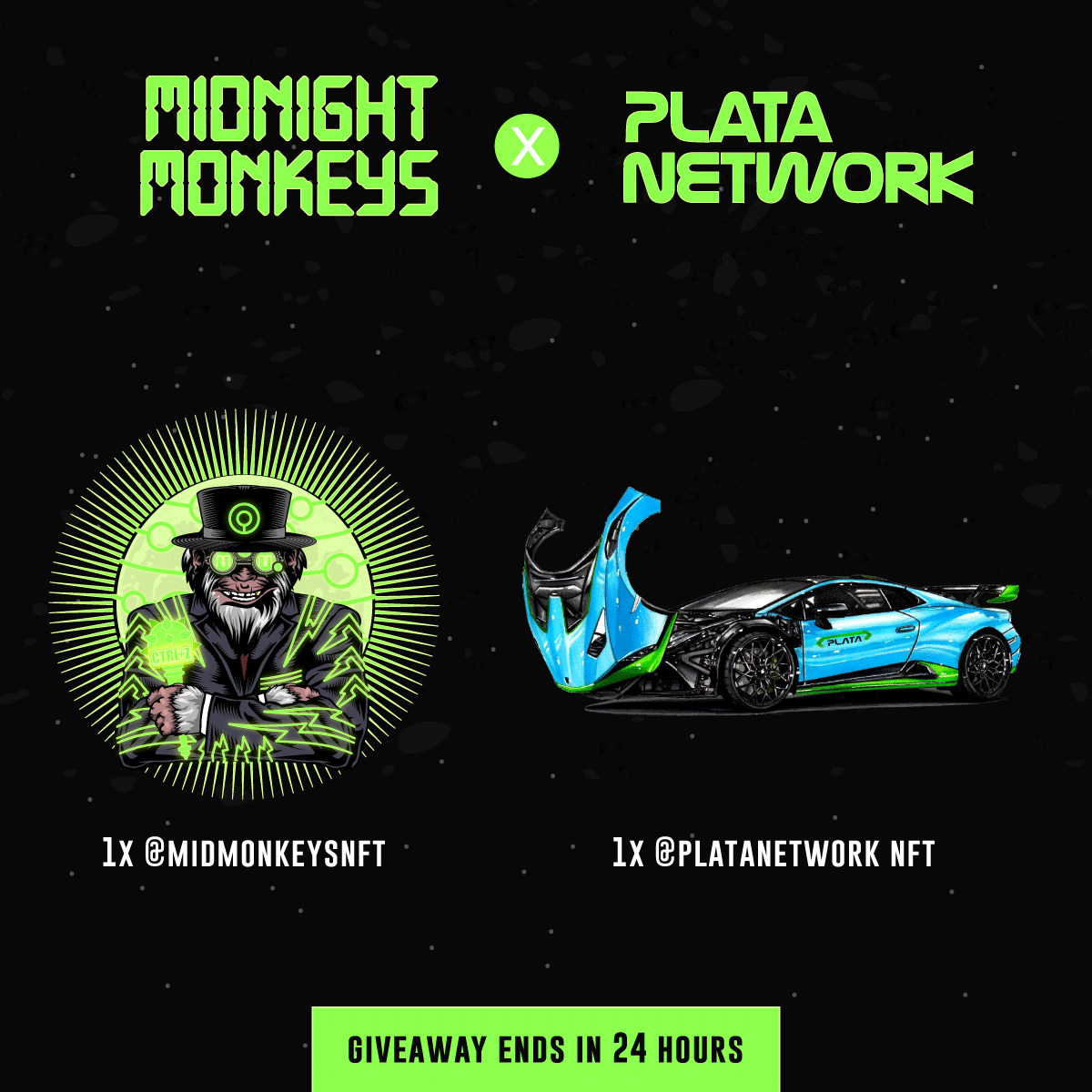 MidMonkeysNFT's tweet photo. @MidMonkeysNFT x @plataNetwork 

Together we are offering a Giveaway for our communities. To enter pls Retweet and tag 3 friends✍️ for a chance to win one of the prizes🤞

1 x @plataNetwork NFT
1 x @MidMonkeysNFT

Ends in 24 hours. Good luck
Pls follow both projects 2 be eligible https://t.co/x3TPR5vNr4