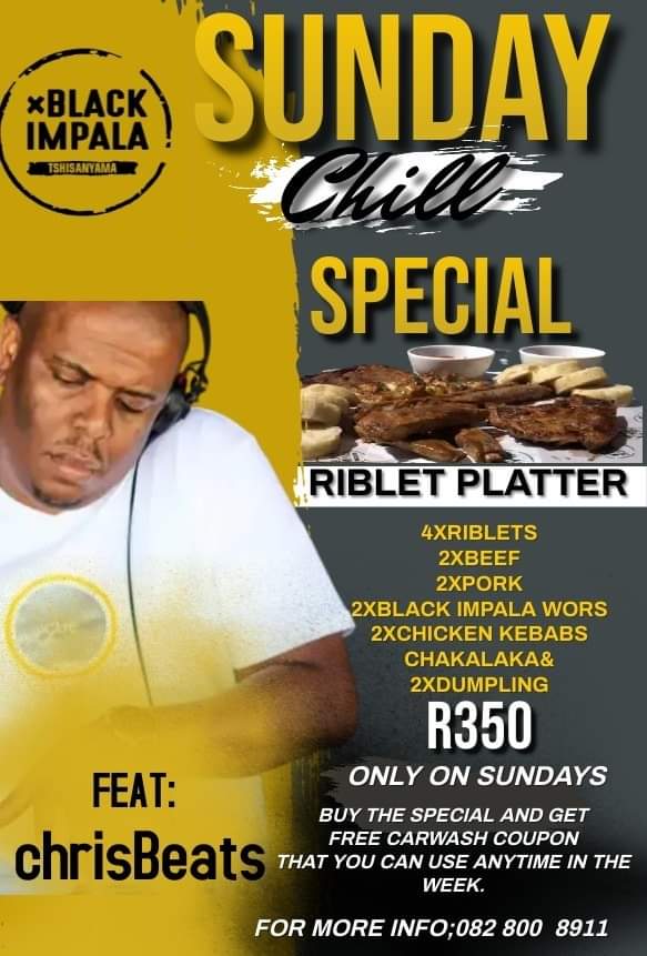 BlackImpala_1's tweet photo. Your Sunday isn't over until you have experienced the Black Impala chilled Sunday with our resident DJs 😉🍻.
.
.
.
#BlackImpalaTshisanyama #chilledSunday #goodfood #goodvibe #gqeberha #sharethebay #sunday #blackimpalaexperience https://t.co/ExvIz1Qwtp