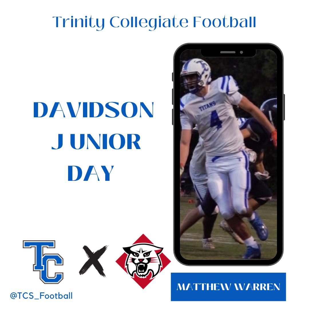TCS_football's tweet photo. A busy weekend for 2023 3⭐️ TE Matthew Warren continues today as he’ll be checking out what the prestigious @DavidsonFB has to offer! #RecruitTCS https://t.co/J0LBX8m2CU