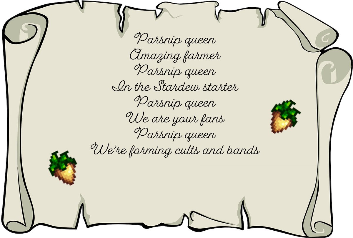 Rayla_TLG's tweet photo. Thank you to shapedjarl who made this lovely poem to pay homage to the Parsnip Queen. Join @PixelatedDrag0n and I Tomorrow for more Stardew Valley. We will be reading out a new poem to celebrate the Melon Queen!!
#IAmTheAI #TheLostGods #gamer #Vtuber  #Vtubers #VTuberUprising https://t.co/4FbQoTyjQw