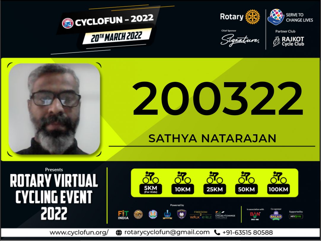 SaxsSathya's tweet photo. Completed the part of *WORLD'S largest virtual cycling event*
#RajkotCycleClub
#Cyclofun
#RotaryMidtown
#rotarydist3060
My family participated in the Joy of Donating. For each completed ride, Rotary 3060 & sponsor Ban Lab donates Rs Two for every KM https://t.co/30cEyAUO3W