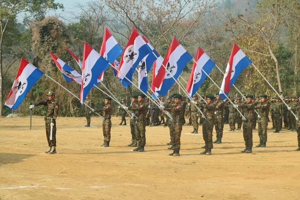 2021Revtweets's tweet photo. In Camp Victoria, Thantlang Tsp, Chin National Army celebrated the 34th Chin Revolution Day. In the war against Myanmar's junta, CNA is the first ethnic armed org to declare allegiance to NUG.
#2022Mar20Coup 
#US_SanctionMOGE 
#WhatsHappeningInMyanmar https://t.co/yXsOX2K4iw
