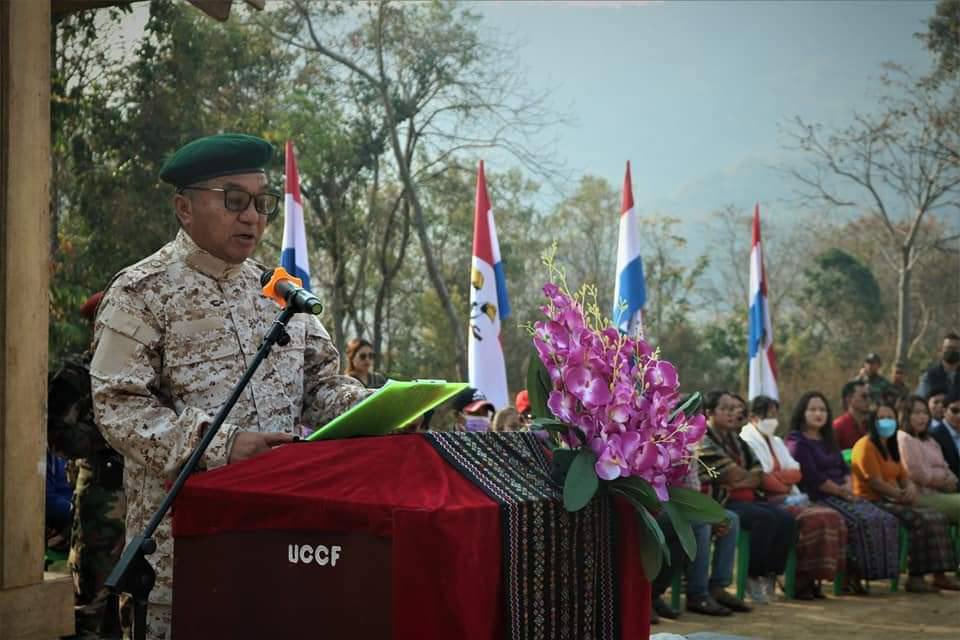 In Camp Victoria, Thantlang Tsp, Chin National Army celebrated the 34th Chin Revolution Day. In the war against Myanmar's junta, CNA is the first ethnic armed org to declare allegiance to NUG. #2022Mar20Coup  #US_SanctionMOGE  #WhatsHappeningInMyanmar