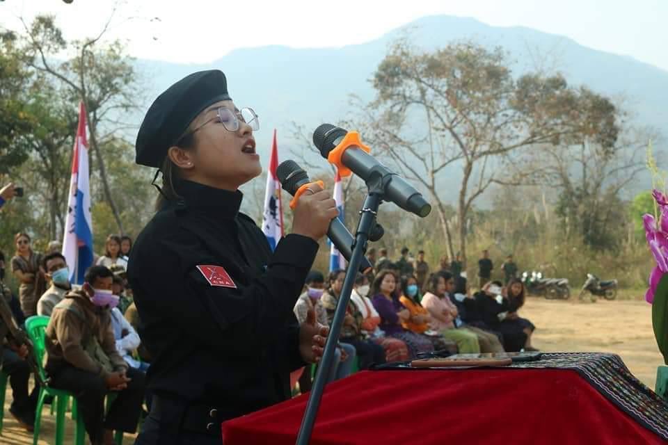 2021Revtweets's tweet photo. In Camp Victoria, Thantlang Tsp, Chin National Army celebrated the 34th Chin Revolution Day. In the war against Myanmar's junta, CNA is the first ethnic armed org to declare allegiance to NUG.
#2022Mar20Coup 
#US_SanctionMOGE 
#WhatsHappeningInMyanmar https://t.co/yXsOX2K4iw