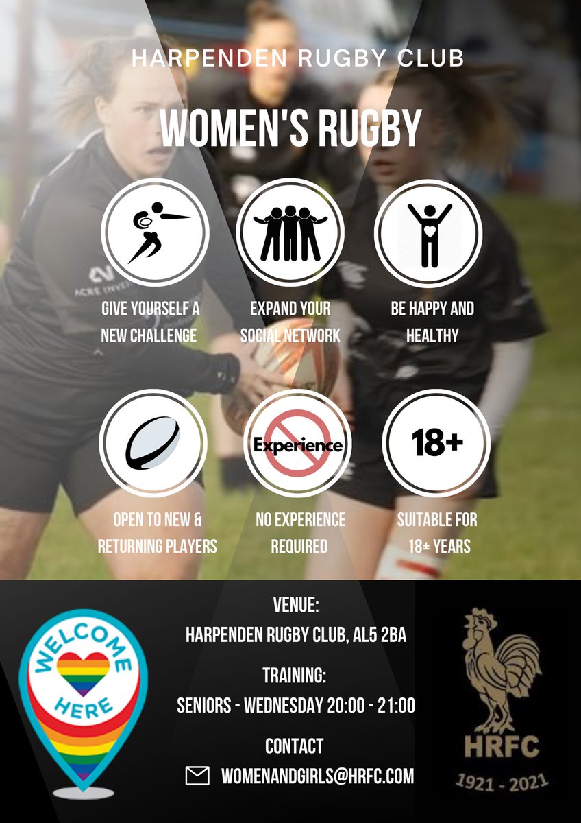 charosewhite's tweet photo. Give Women’s Rugby A Try 🏉 

With the @womenssixnations starting next weekend @harpendenrufc women are welcoming women to come experience rugby for themselves. 

Suitable for all ages, abilities and experience levels. Beginners welcome! 

Contact
📧 womenandgirls@hrfc.com https://t.co/QWbiMMfUN8