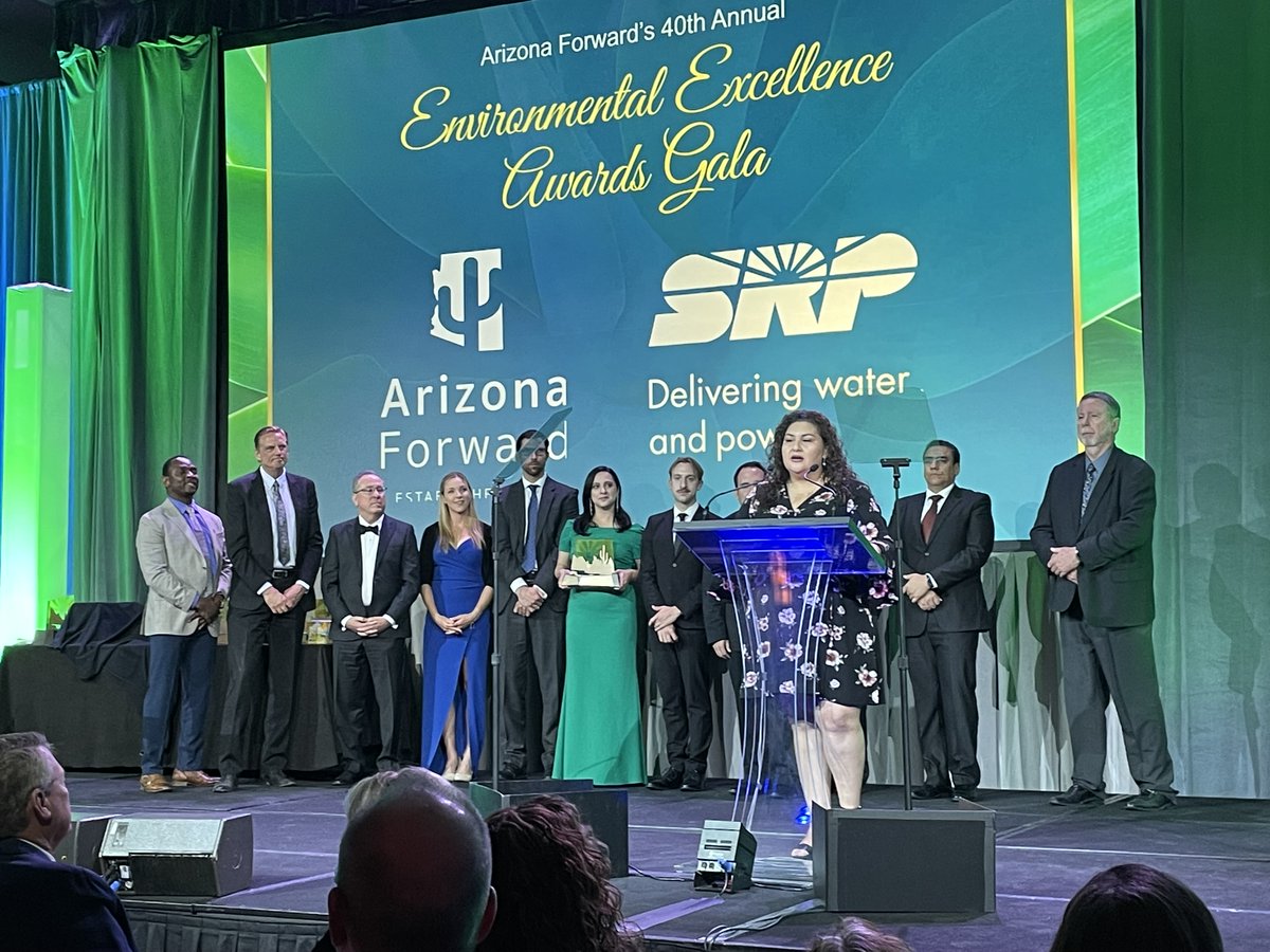 StreetsPHX's tweet photo. The @CityofPhoenixAZ's Cool Pavement Program received an @AZForward Crescordia Award in the Climate Action Solutions category on Saturday.
In partnership with @ASU, the project studies how an innovative asphalt seal coat technology addresses the urban heat island. @HeatReadyPHX https://t.co/WdQhRstYPD