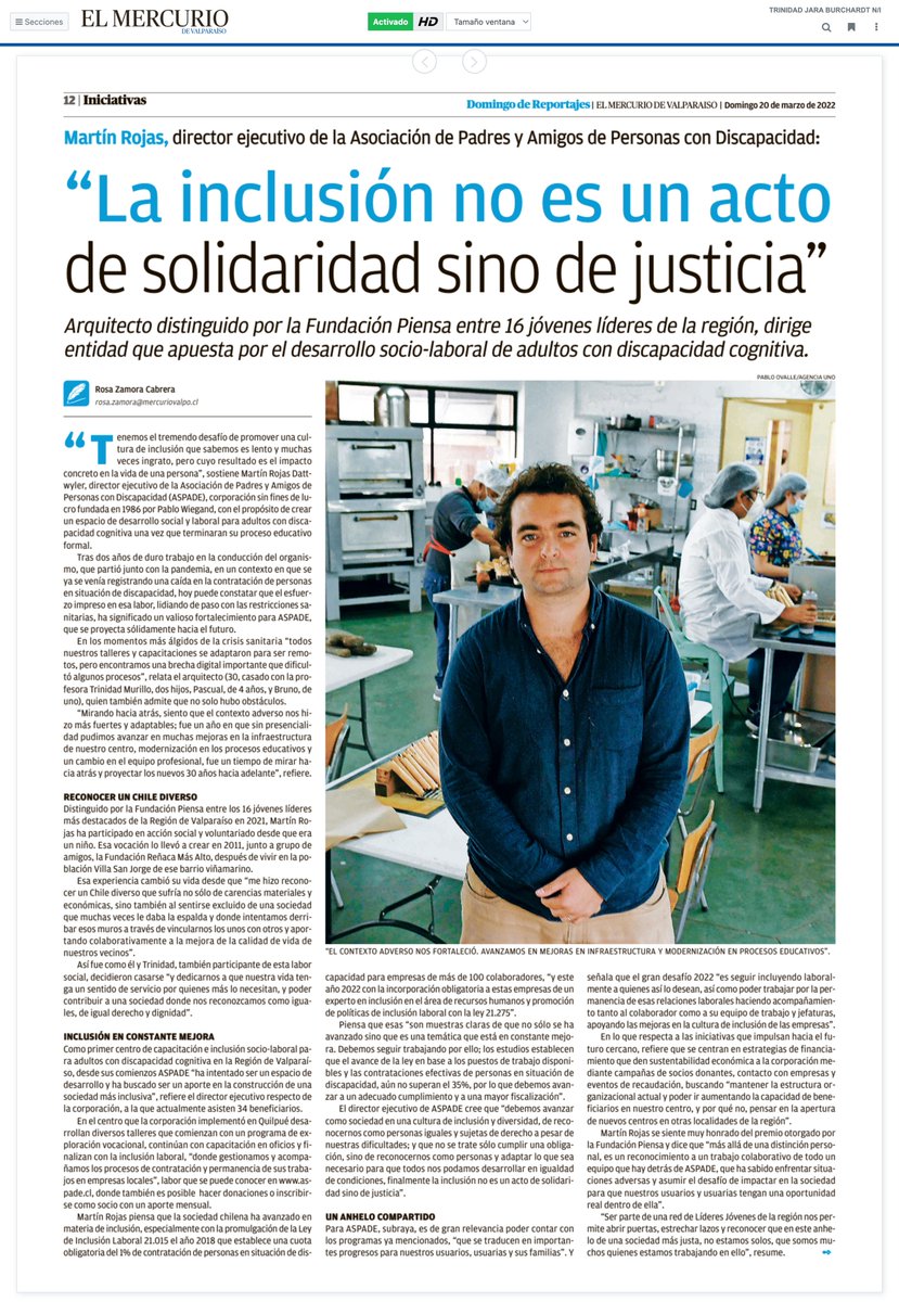 FPiensa's tweet photo. ❗️Revisa el reportaje de hoy en @mercuriovalpo a Martin Rojas, parte de nuestros #JóvenesLideres de @FPiensa.
🤝Conoce el trabajo que realiza en temas de #inclusión a través de la Asociación de Padres y Amigos de Personas con Discapacidad (#ASPADE).
📌https://t.co/Aly0HSEaFv https://t.co/M2FyFSzJ5e